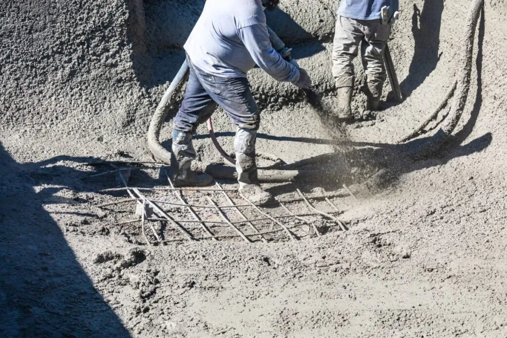 concrete construction worker shooting concrete